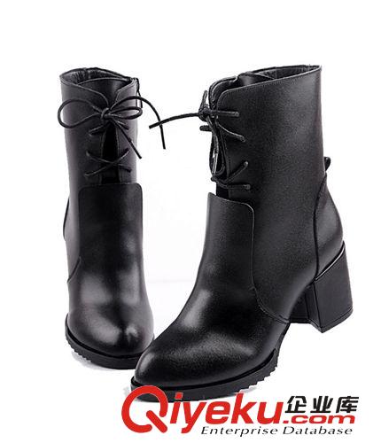 10月1期短靴 2014新款短靴 zp馬丁靴系帶高跟潮牛皮女靴子女鞋批發原始圖片3