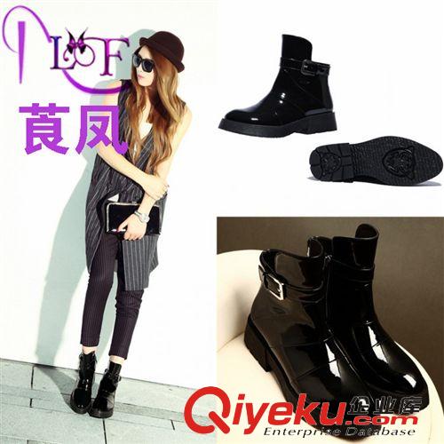 10月3期鞋靴 歐洲站2014秋冬女單靴子zp中跟粗跟圓頭厚底英倫歐美女靴短靴