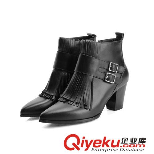 10月5期L家鞋區 2014秋冬新款歐美dp女短靴尖頭中跟粗跟唐卡流蘇靴靴廠家直銷原始圖片2