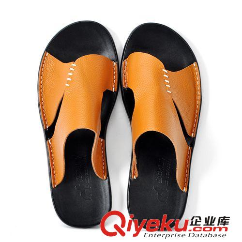 涼鞋/拖鞋 批發(fā)夏季zp男式拖鞋韓版潮流男士涼拖男一字拖牛皮沙灘拖鞋英倫