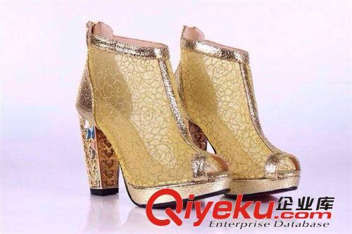 春季熱賣款 廠家直銷2014{zx1}款zp女涼靴彩色粗跟網(wǎng)紗女涼鞋原始圖片2