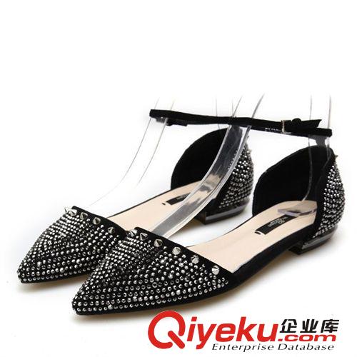 涼鞋分類 批發(fā)歐美新款時尚鉚釘高跟女涼鞋 牛漆皮網(wǎng)紗粗跟女鞋子