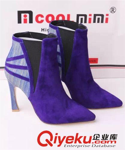 歐美gddp女短靴 裸靴 2014新款爆款歐美風zp內防水臺超高跟細跟尖頭鞋拼色外貿女短靴