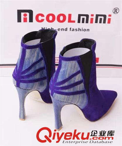 歐美gddp女短靴 裸靴 2014新款爆款歐美風zp內防水臺超高跟細跟尖頭鞋拼色外貿女短靴