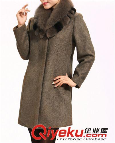 北京專區(qū) 2014新款狐貍毛領(lǐng)羊絨毛呢外套 修身長款女式風衣 廠家供應(yīng)原始圖片2