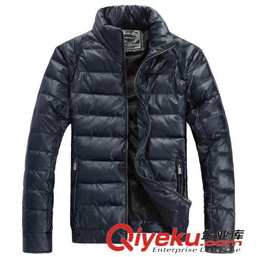時尚羽絨服 批發(fā)廠家直銷男裝 PU皮短款修身立領羽絨服男 Lpwt13935 廠家直銷