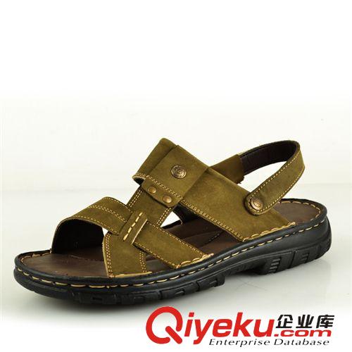 男士涼拖 2014夏季新款頭層牛皮zp男涼拖時尚休閑透氣金屬鉚釘男士涼拖原始圖片2