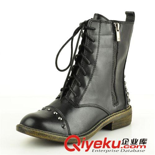 靴子 歐美女鞋批發(fā)頭層牛皮真皮女鞋馬丁靴廠家直銷中筒靴女士靴子