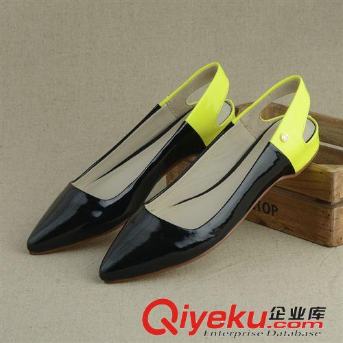 夏季涼鞋 夏季歐美dp漆皮甜美女鞋 外貿(mào)休閑羊皮zp坡跟拼色平底女單鞋原始圖片2