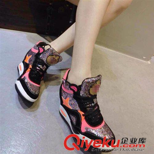 秋冬新品 廠家批發(fā)新款A(yù)SH女鞋內(nèi)增高 高幫鞋閃粉亮片真皮高跟鞋一件代發(fā)原始圖片2