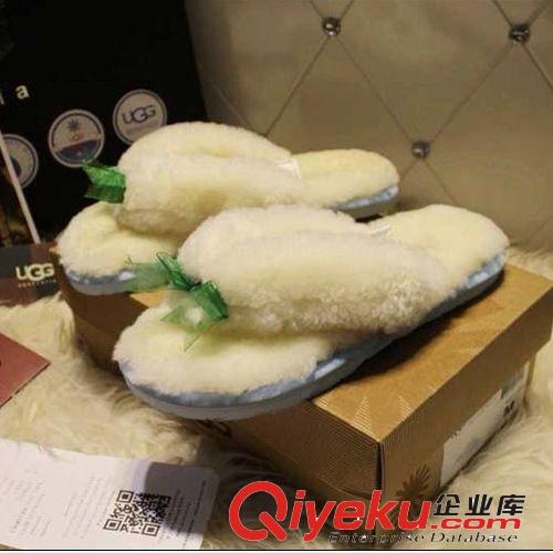 秋冬新品 廠家批發(fā)羊皮毛一體人字拖 蝴蝶結絲帶夾趾拖鞋一件代發(fā)原始圖片2