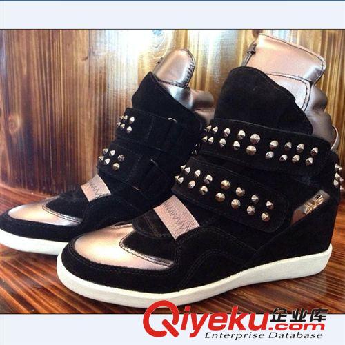 秋冬新品 歐洲站鉚釘真皮內(nèi)增高魔術(shù)貼高坡跟休閑女鞋ASH款高幫鞋廠家直銷原始圖片2