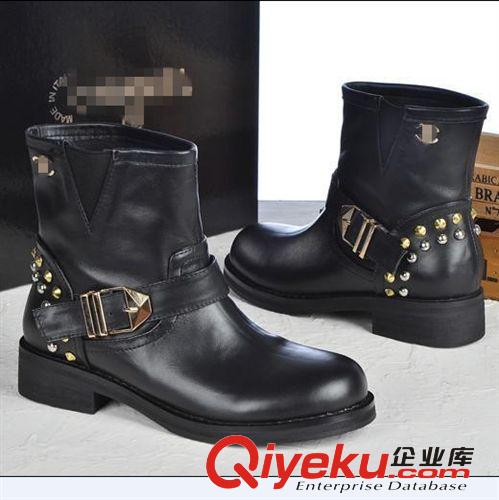 6月新款 歐美秋冬新款羅馬短靴 低筒鉚釘?shù)透鷝p單靴女一件代發(fā)原始圖片2