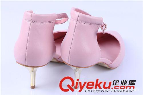 高跟鞋 2014春夏新款尖頭細跟高跟鞋胎牛皮搭扣女鞋原始圖片3