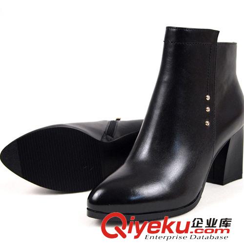 一件起批 專區 廠家直銷秋新款女靴zp短靴粗跟牛皮靴子尖頭中跟女鞋女士皮鞋原始圖片3