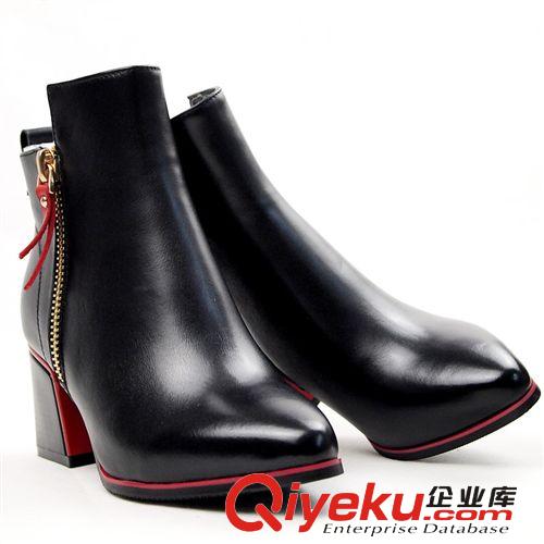 一件起批 專區(qū) 2014秋款短靴女zp馬丁靴粗跟尖頭牛皮時(shí)尚休閑女靴子女士單靴原始圖片3