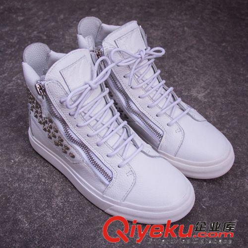 品牌男鞋 {zx1}明星系列秋冬高幫男鞋進口電光藍小牛皮韓版鉚釘休閑高幫男鞋原始圖片2