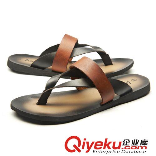 涼拖 維戈 真皮人字拖男 夏季潮流歐洲站平底拼色涼拖鞋 夾腳一字拖鞋原始圖片3