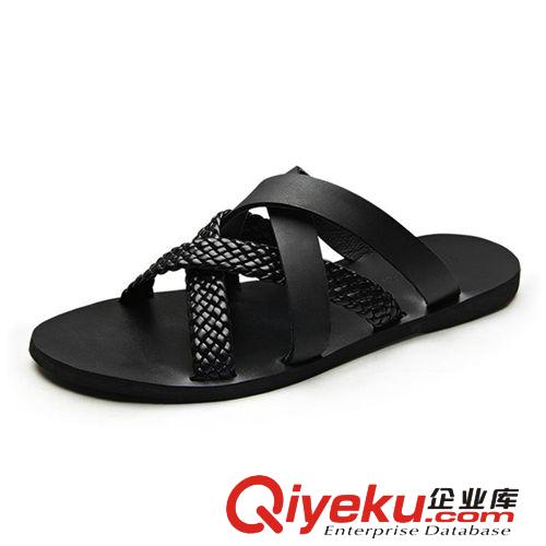 涼拖 VoguHomme男士拖鞋涼拖zp涼拖鞋男潮拖 牛皮夏季半韓版潮拖鞋男