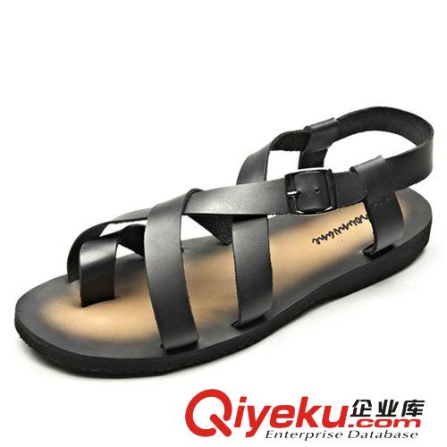 涼鞋 維戈 夏季韓版zp頭層皮潮流男涼鞋休閑沙灘鞋透氣 夾趾羅馬涼拖原始圖片2