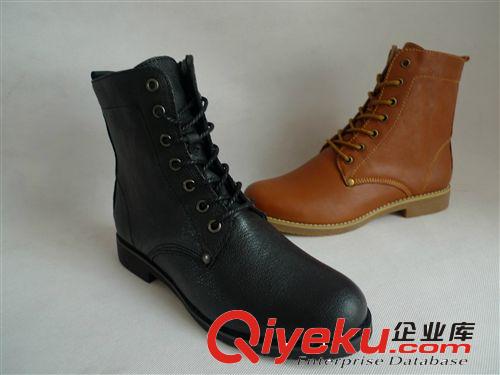女鞋專區(qū) 2014歐洲站外貿(mào)女中筒靴羊皮面中筒尖頭粗跟側(cè)拉鏈馬丁靴真皮女靴原始圖片2