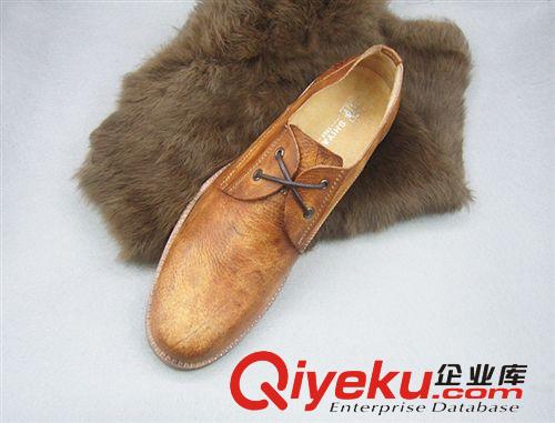 單鞋 休閑復古歐洲新款男鞋子洗水擦色zp鞋子頭層牛皮橡膠底板鞋包郵原始圖片2