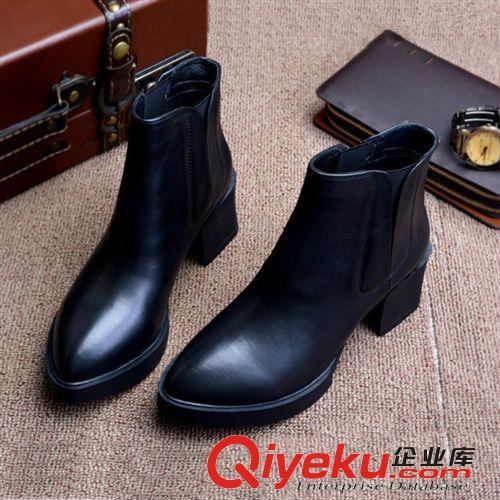 女鞋1 廠家直銷 2014秋冬新款頭層牛皮女靴 尖頭真皮時裝高跟真皮短靴原始圖片2