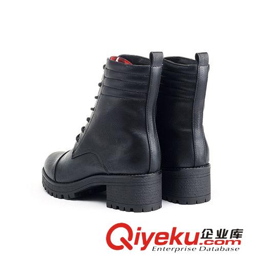 女鞋1 廠家直銷新款高檔牛皮騎士馬丁靴時尚中筒英倫前系帶女單靴原始圖片3