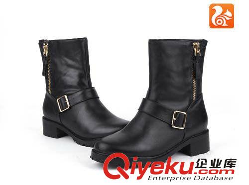 馬靴  {zx1}潮2013冬頭層全zp圓頭平跟皮帶扣金屬拉鏈保暖真羊毛雪地靴原始圖片2
