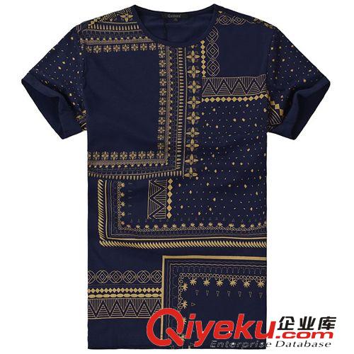 【品牌分類(lèi)】 2014卡賓夏裝新款男裝民族風(fēng)素雅印花休閑男T男士時(shí)尚圓領(lǐng)短袖t恤原始圖片2