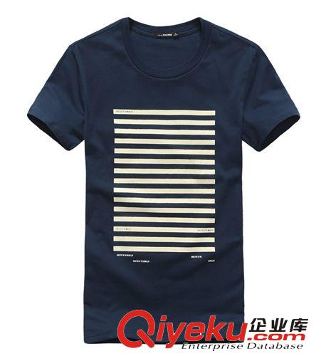 【品牌分類】 太平*家2014男裝英倫條紋印花男純棉修身圓領短袖T恤83212226468