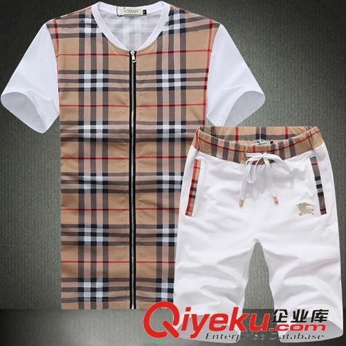 時尚運動裝 批發(fā)免費加盟男裝 2014  精品男士新款圓領T恤套裝 Jq6i148q8