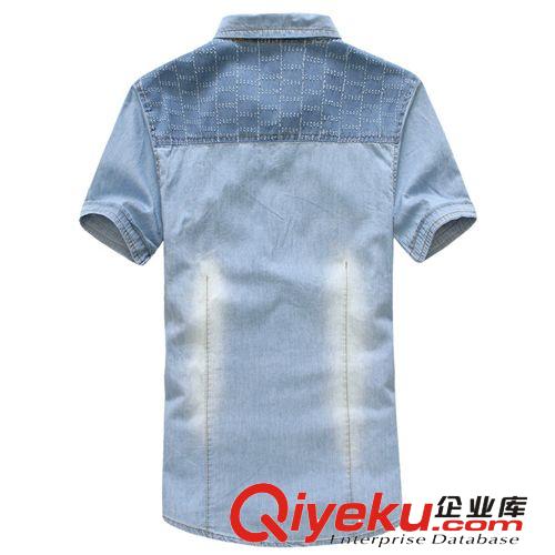 新品上架 批發(fā)一件代發(fā) 男式水洗短袖牛仔襯衫 韓版休閑男襯衣 qrp314q052原始圖片2