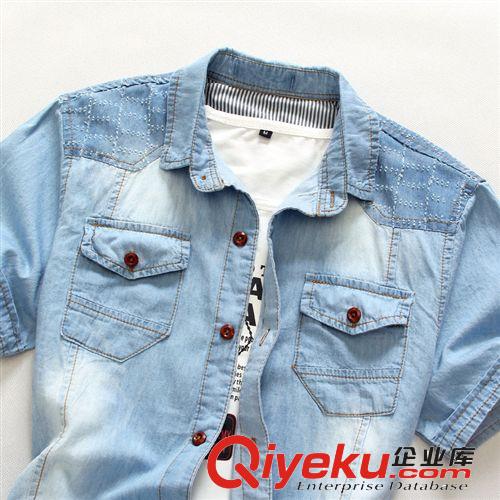 新品上架 批發(fā)一件代發(fā) 男式水洗短袖牛仔襯衫 韓版休閑男襯衣 qrp314q052原始圖片3