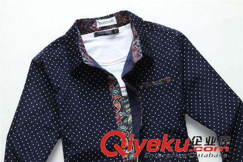 大碼男裝 批發免費加盟 秋裝新款男士胖人加大碼圓點休閑長袖襯衫潮原始圖片3