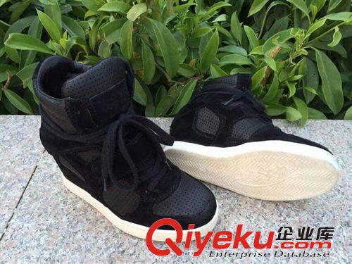 8.1~8.31上架 2014新款內增高休閑高幫坡跟鞋牛皮系帶運動魔術貼女靴子一件代發原始圖片3