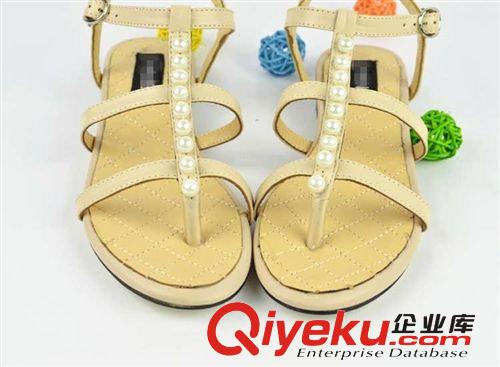 5.1~5.31上架 外貿(mào)女鞋 夏季新款串珠涼鞋 鏤空夾腳低跟珍珠牛皮涼鞋一件代發(fā)原始圖片2