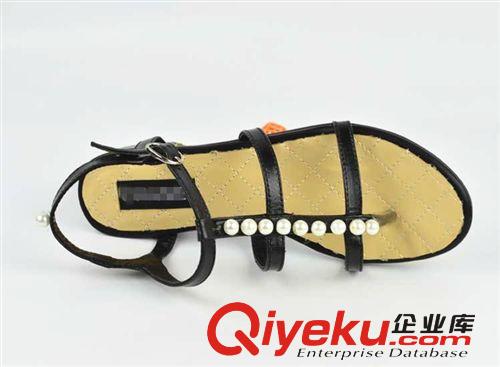 5.1~5.31上架 外貿(mào)女鞋 夏季新款串珠涼鞋 鏤空夾腳低跟珍珠牛皮涼鞋一件代發(fā)原始圖片3