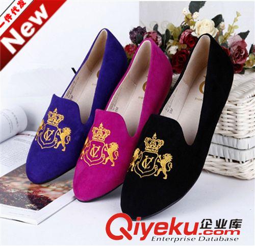 3.1~3.31上架 2014新款時尚繡花 hg獅子刺繡單鞋 糖果色套腳圓頭羊皮女鞋批發