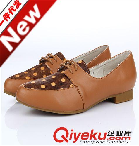1.1~1.31上架 外貿(mào)單鞋女批發(fā) 圓點(diǎn)馬毛牛皮拼接低跟系帶單鞋 時(shí)尚尖頭豆豆鞋