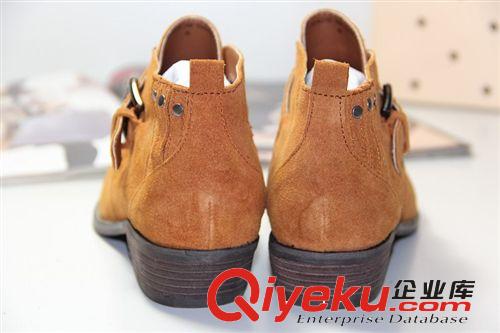 10.1~10.31上架 歐美外貿(mào)女鞋牛皮 皮帶扣粗跟短靴zp中跟馬丁裸靴大碼女靴子原始圖片2
