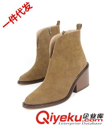 10.1~10.31上架 2014秋冬新款ZARA尖頭V口短靴英倫中跟粗跟及踝短靴女靴一件代發(fā)