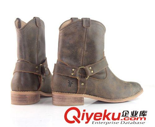 9.1~9.30上架 外貿新款zp平底女靴 復古做舊低跟 皮帶扣套腳靴馬丁靴一件代發原始圖片2