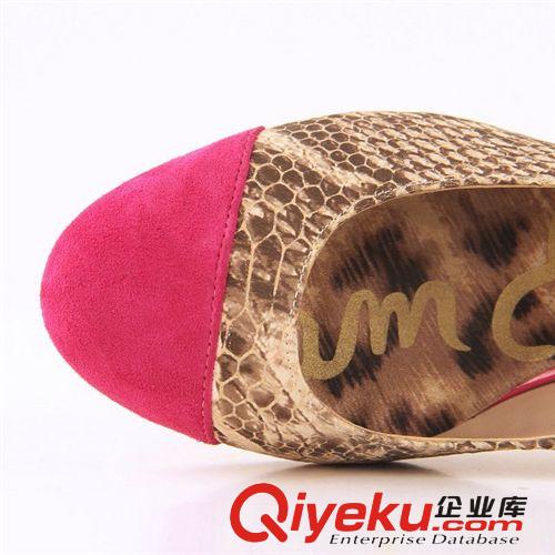 》女鞋《 外貿女鞋批發(fā) 淺口中跟蛇紋拼色女單鞋 套腳OL優(yōu)雅粗跟女鞋代發(fā)原始圖片3