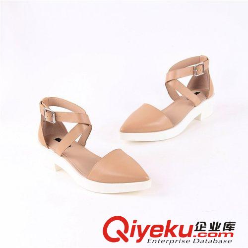 》女鞋《 歐洲站走秀款厚底單鞋 包頭zp綁帶女鞋 舒適尖頭松糕底低跟鞋子
