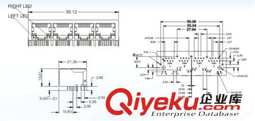 RJ45带变压器 1X4四胞RJ45内置百兆千兆网络变压滤波器屏蔽EMI带LED灯开口朝下