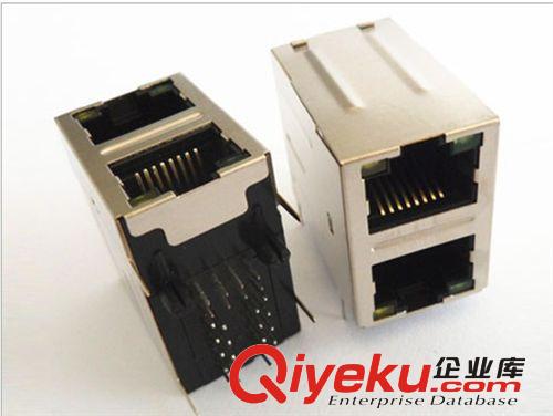 RJ45带变压器 2x1双层特殊竖排针百兆RJ45网络插座带LED灯带滤波器变压器10/100