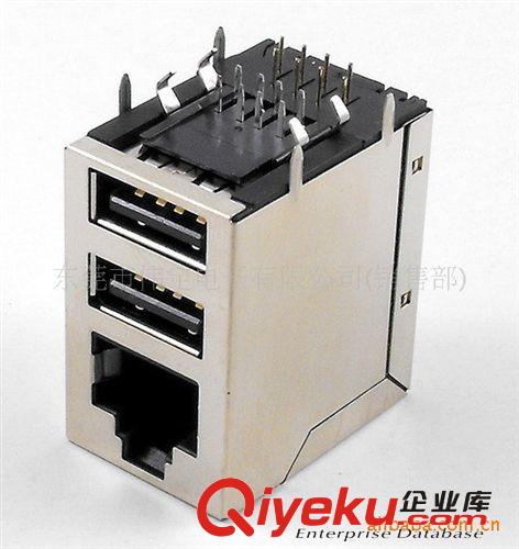 RJ45+USB带变压器 RJ45网络插座+双层USB接口连接器  带100M百兆滤波器变压器线圈