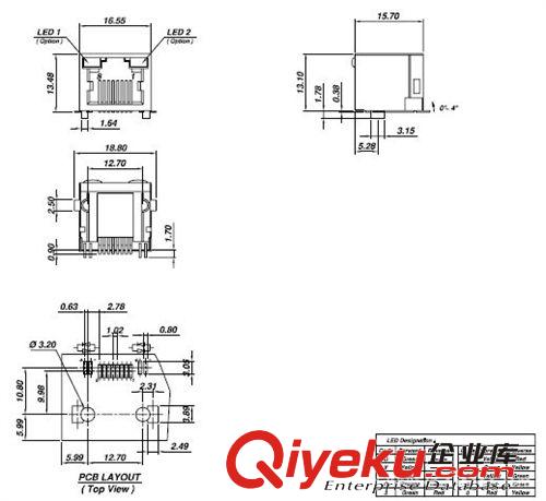 RJ45帶LED燈 帶LED燈貼片式 SMT網(wǎng)絡(luò)插座RJ45連接器8P8C插座 SMD帶屏蔽耐高溫