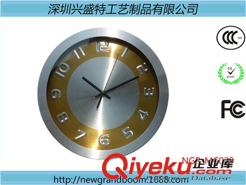 金属挂钟 gd客厅卧室时尚金属不锈钢拉丝挂钟 凹凸大数字显示 太阳纹路